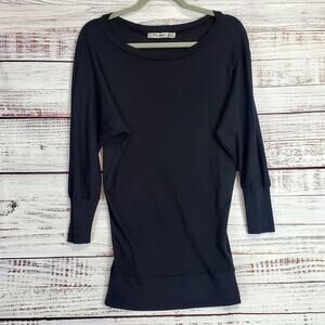 Michael Stars Black Silk Cotton Cashmere Sweater OS Dolman Sleeve Dark Academia